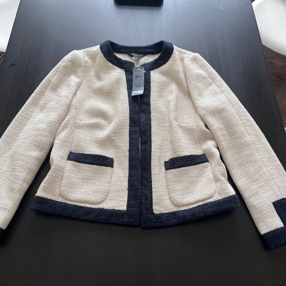 Ann Taylor Cream & Dark Navy Jacket XSP Petite - NWT - Picture 1 of 3